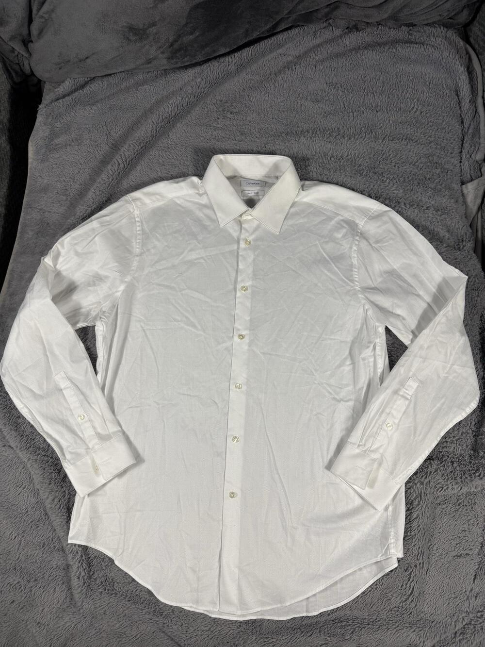 Calvin Klein Dress Shirt Mens XL 17 White Slim Fit Stretch Woven LS Business